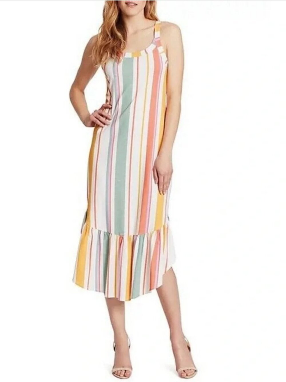 Sugar Lips Multi Stripe Ruffle Hem Midi Dress